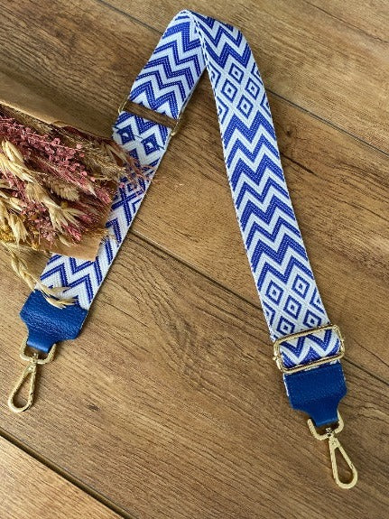 Taschenriemen breit zickzack royalblau (Goldene Verschlüsse)