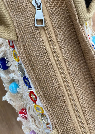 Boho Strandtasche mit Wechselgurt beige