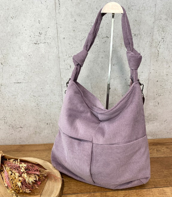 Hobo Bag Handtasche Lila Cord Tasche Lila Mit Reißverschluss