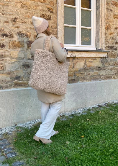 Große Teddyfell Tasche Hellbraun