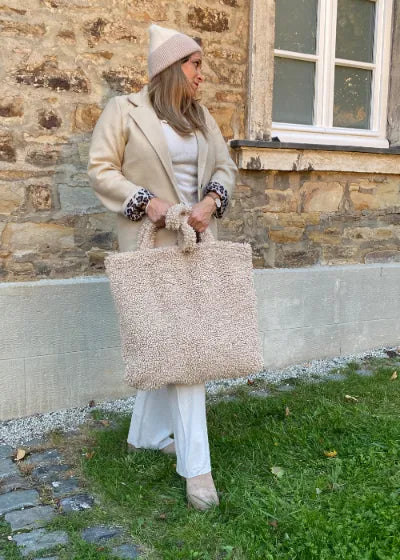 Große Teddyfell Tasche Beige