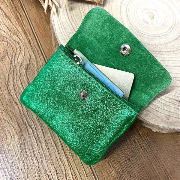 Mini Portemonnaie Damen Metallic Grün