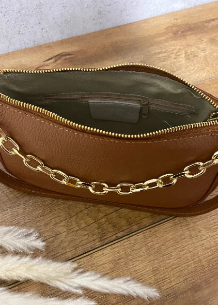 Rechteckige Tasche Braun mit Kette