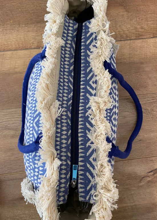Shopper Strandtasche mit Ornamentmuster blau