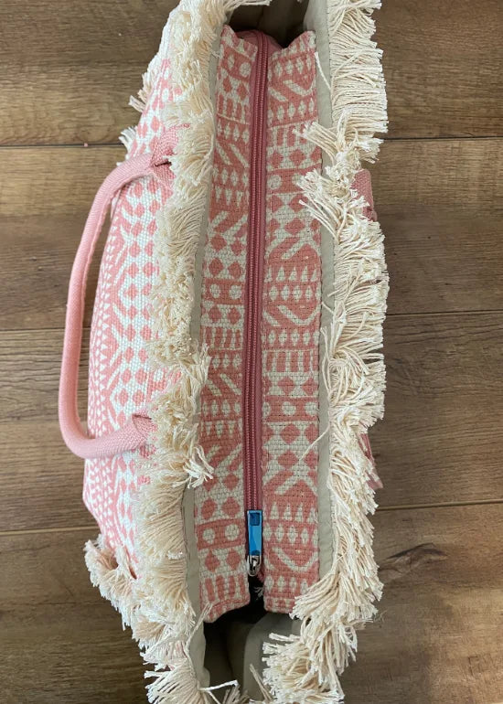 Shopper Strandtasche mit Ornamentmuster lachs