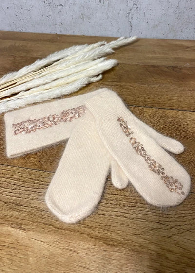 Stirnband und Handschuhe beige