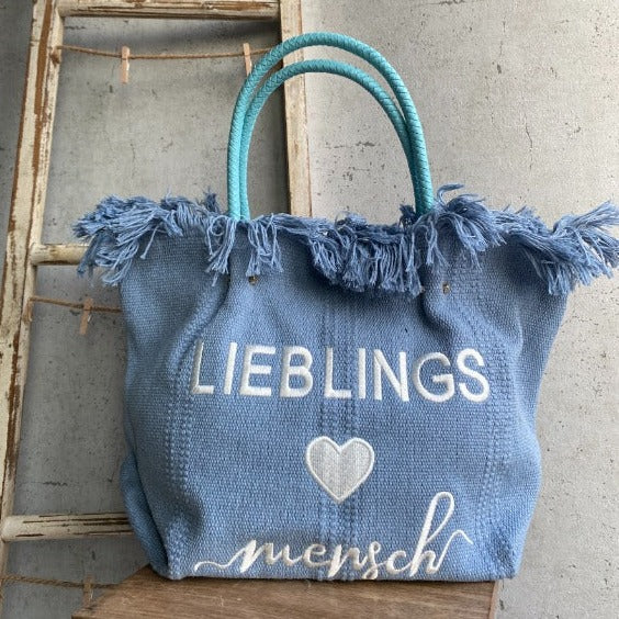 Strandtasche Lieblingsmensch Blau/Weiß