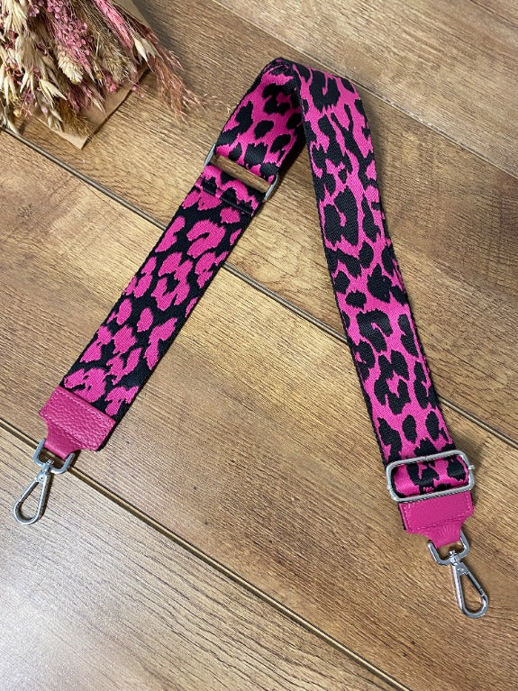 Taschengurt Pink Leoparden-Muster (Silberne Verschlüsse)