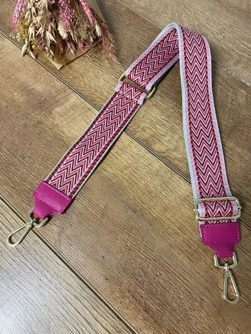 Taschenriemen Breit D-Zickzack-Fuchsia (Goldene Verschlüsse)