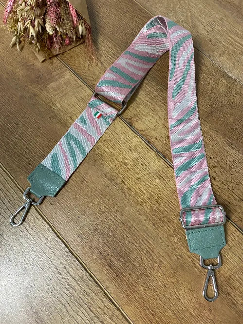 Taschenriemen breit Mintgrün Mintgrün-Rosa-Zebra (Silberne Verschlüsse)