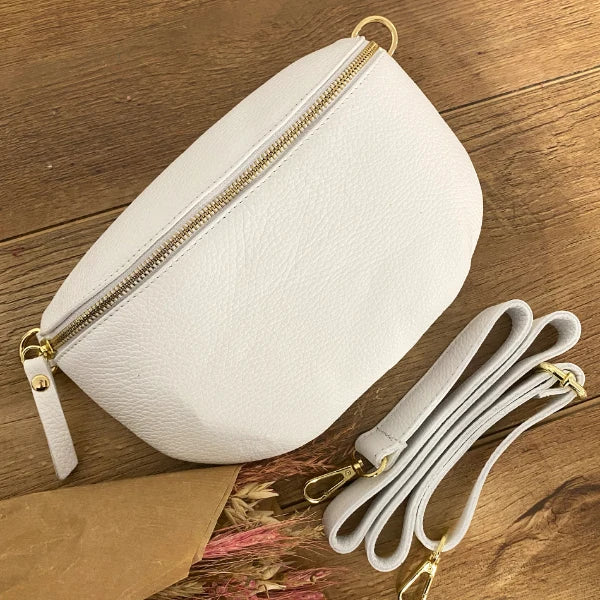 Weiße Leder Bauchtasche für Damen gold (verschiedene Größen